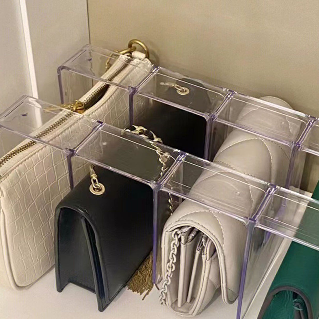 Handbag Organizer Household Transparent Bag Storage Rack Bed Room PC Mini Purse Shelf 4 Section