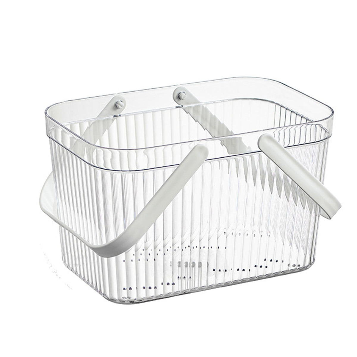 Bath Organizer Basket Stylish Clear Stripe Large Capacity Shower Storage Organizer with Handle for Bathroom White