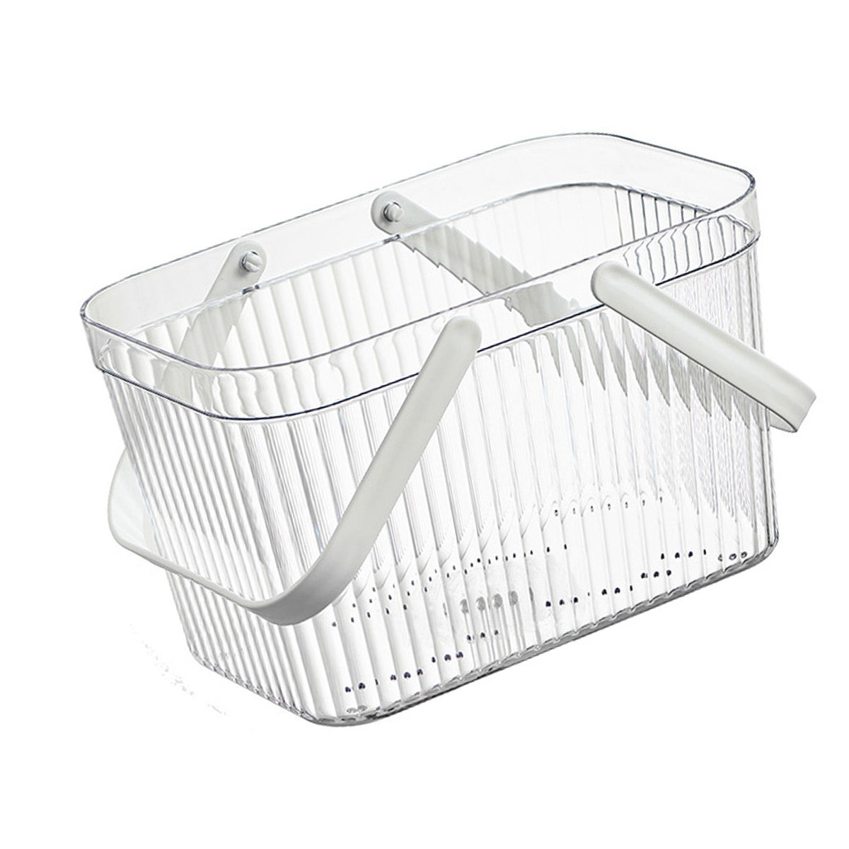 Bath Organizer Basket Stylish Clear Stripe Large Capacity Shower Storage Organizer with Handle for Bathroom White