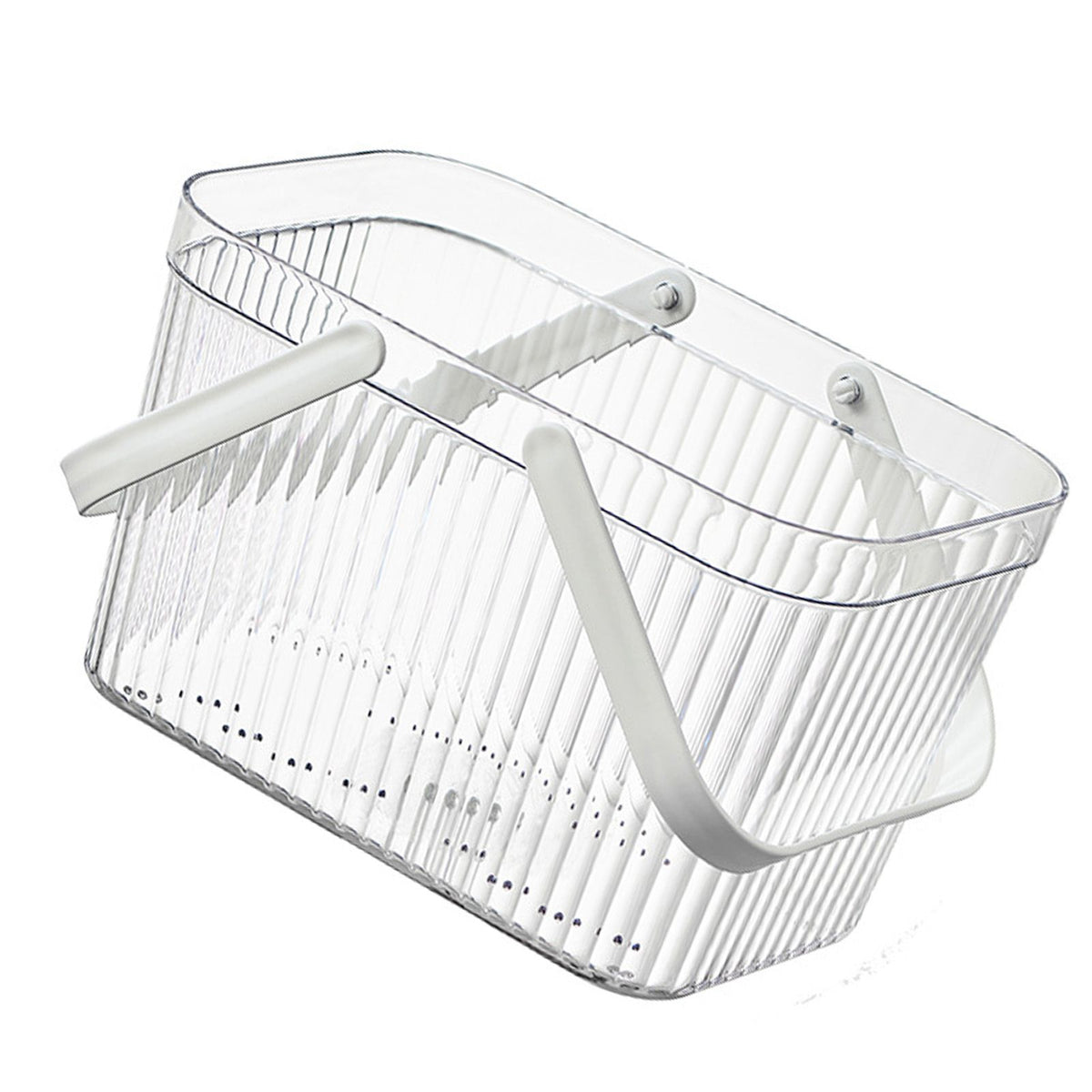 Bath Organizer Basket Stylish Clear Stripe Large Capacity Shower Storage Organizer with Handle for Bathroom White