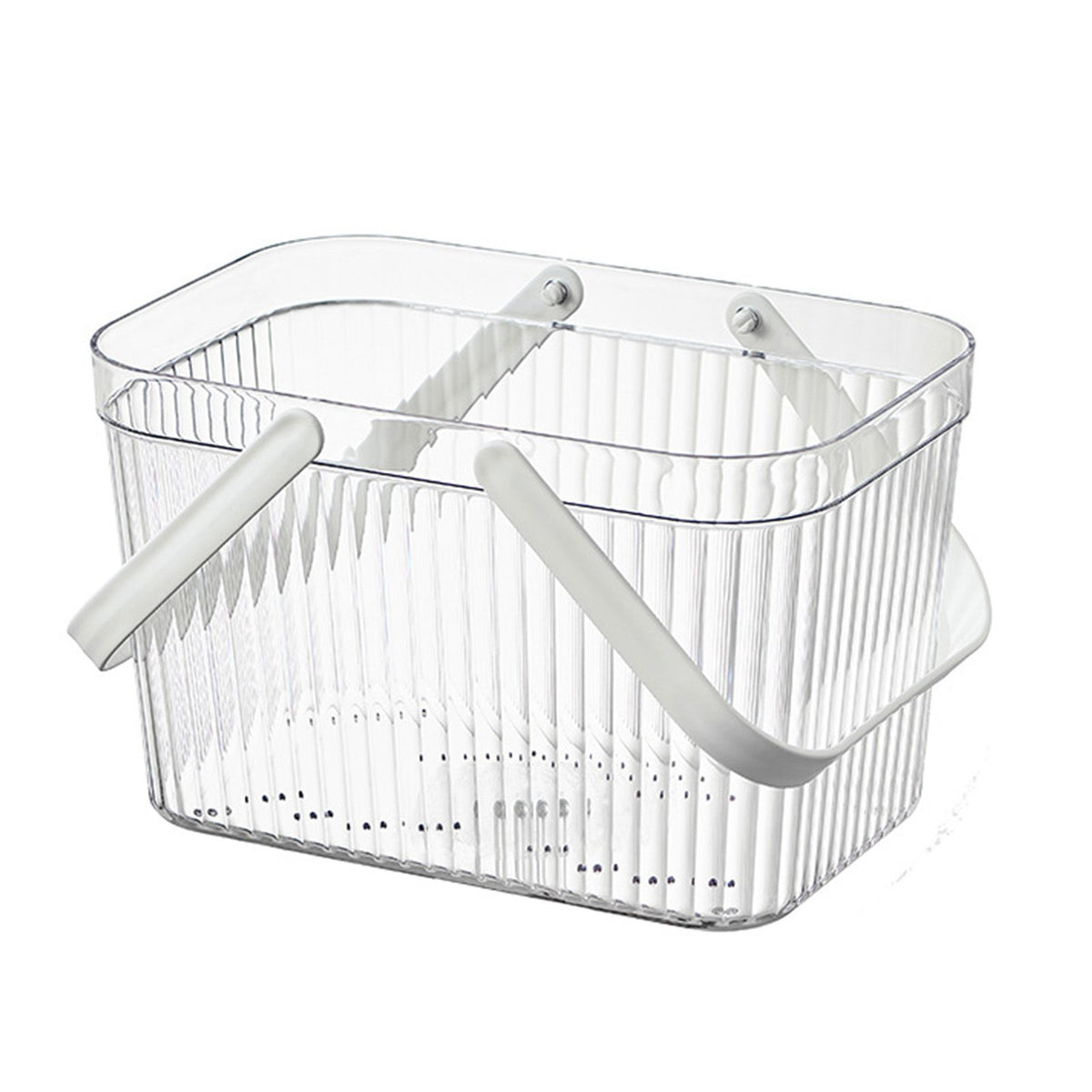 Bath Organizer Basket Stylish Clear Stripe Large Capacity Shower Storage Organizer with Handle for Bathroom White