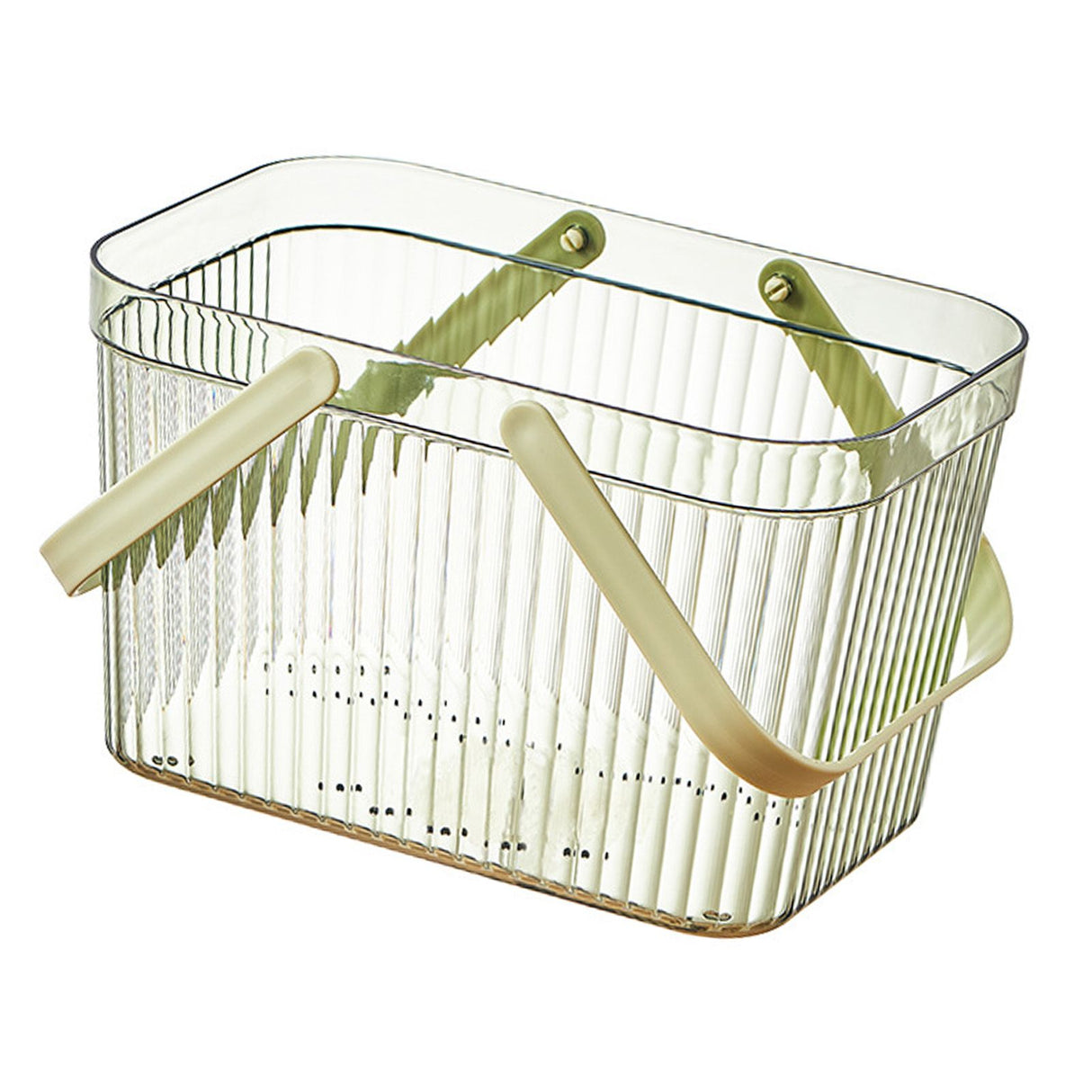 Bath Organizer Basket Stylish Clear Stripe Large Capacity Shower Storage Organizer with Handle for Bathroom Green