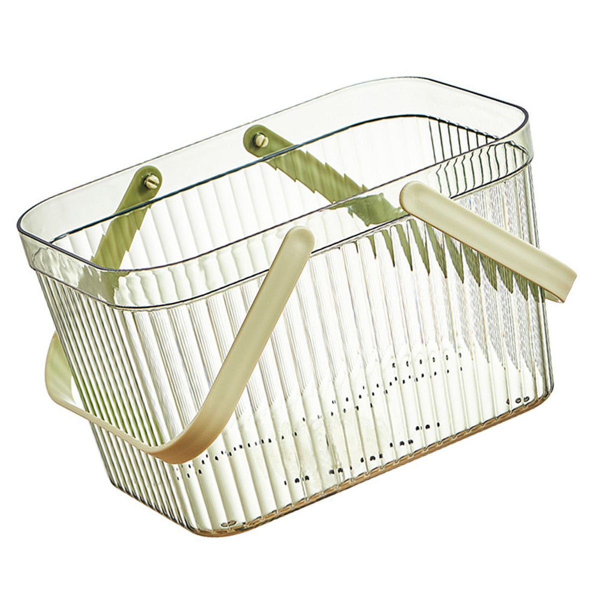 Bath Organizer Basket Stylish Clear Stripe Large Capacity Shower Storage Organizer with Handle for Bathroom Green
