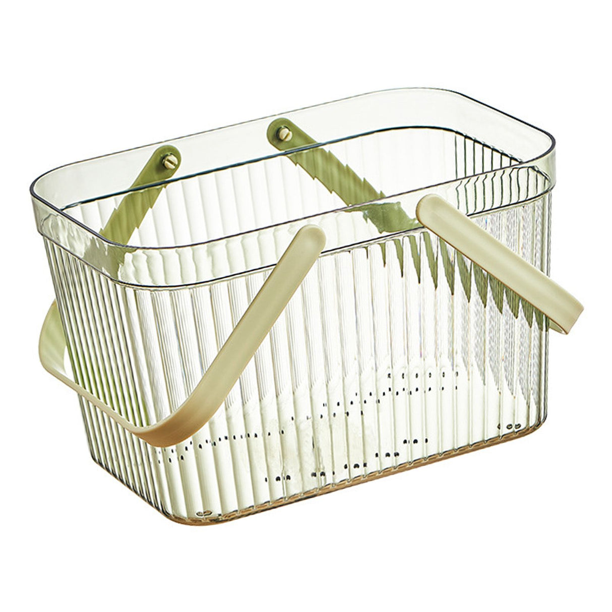 Bath Organizer Basket Stylish Clear Stripe Large Capacity Shower Storage Organizer with Handle for Bathroom Green