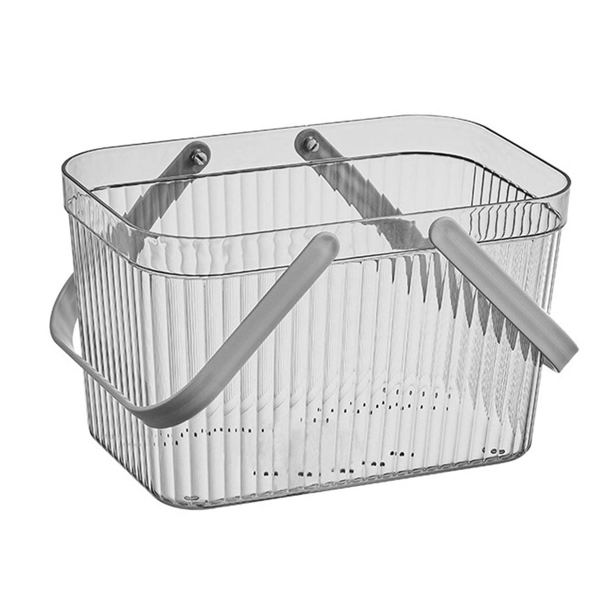 Bath Organizer Basket Stylish Clear Stripe Large Capacity Shower Storage Organizer with Handle for Bathroom Grey