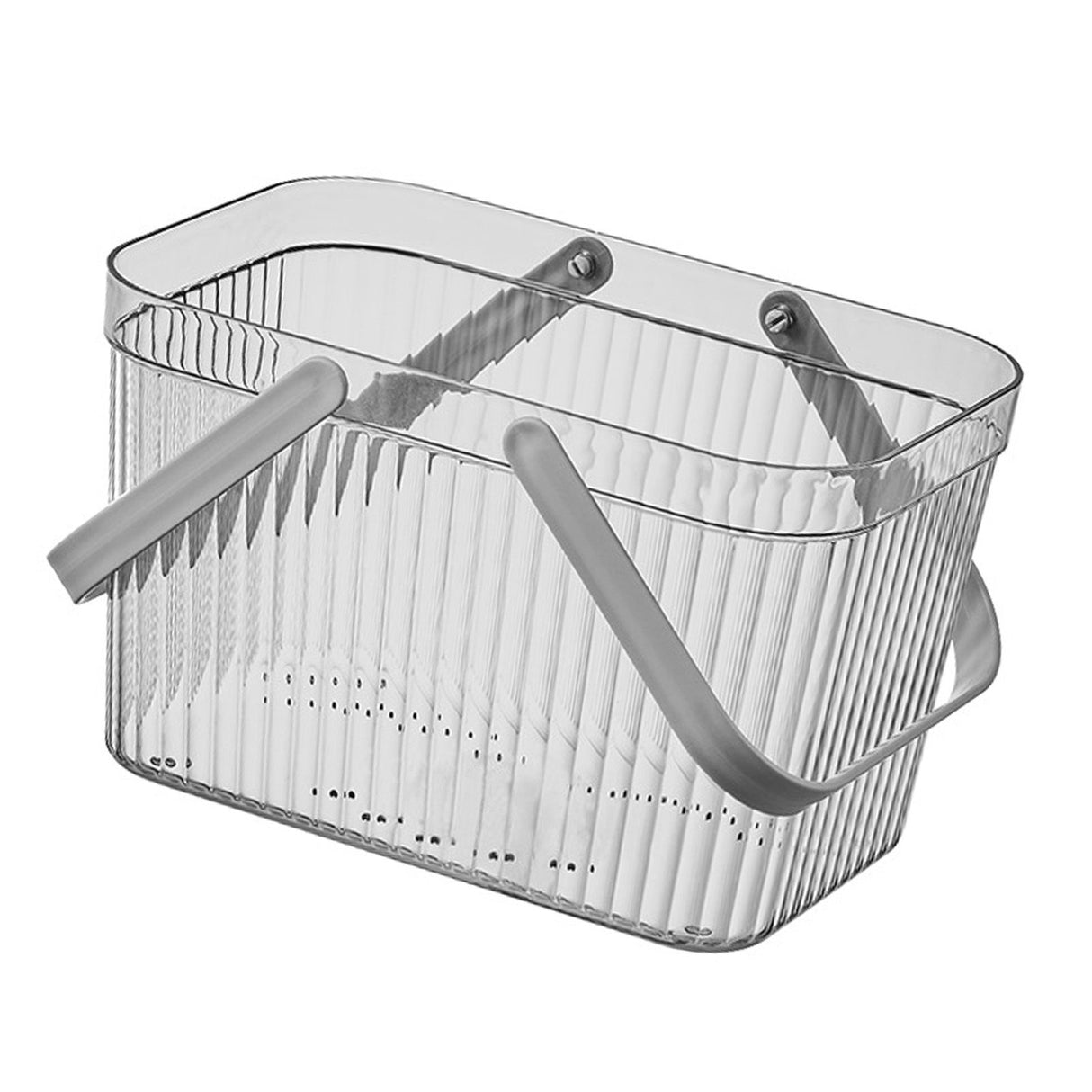 Bath Organizer Basket Stylish Clear Stripe Large Capacity Shower Storage Organizer with Handle for Bathroom Grey