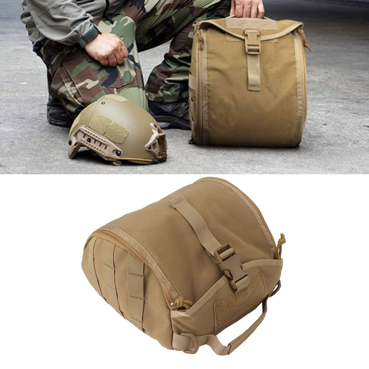 Outdoor Helmet Bag Nylon Waterproof Motorcycle Bike Bicycle Helmet Bag for Camping Hiking Khaki