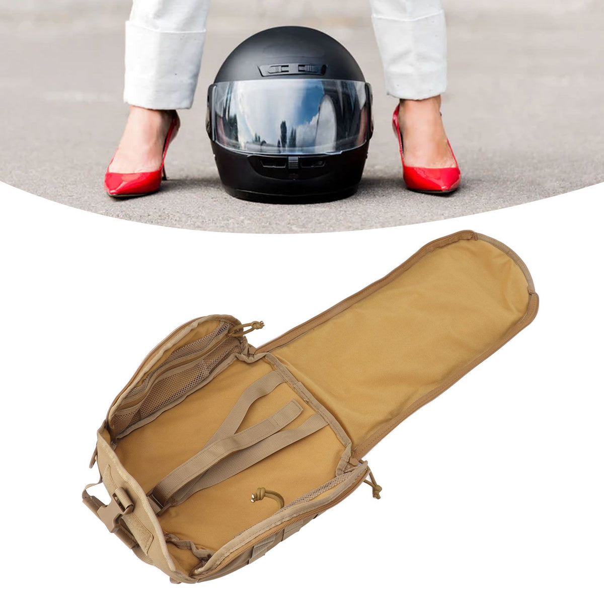 Outdoor Helmet Bag Nylon Waterproof Motorcycle Bike Bicycle Helmet Bag for Camping Hiking Khaki