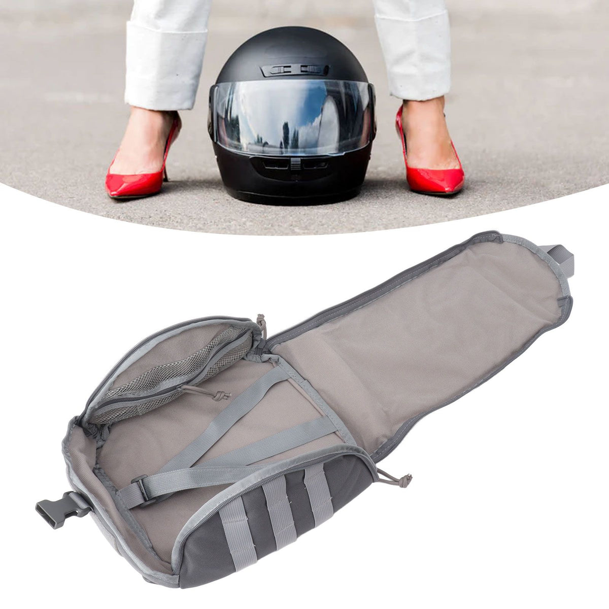 Outdoor Helmet Bag Nylon Waterproof Motorcycle Bike Bicycle Helmet Bag for Camping Hiking Gray