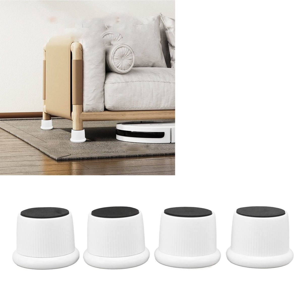 4Pcs Height Adjustable Furniture Riser Wear Resistant Non Slip Furniture Pads for Coffee Machine Sofa White