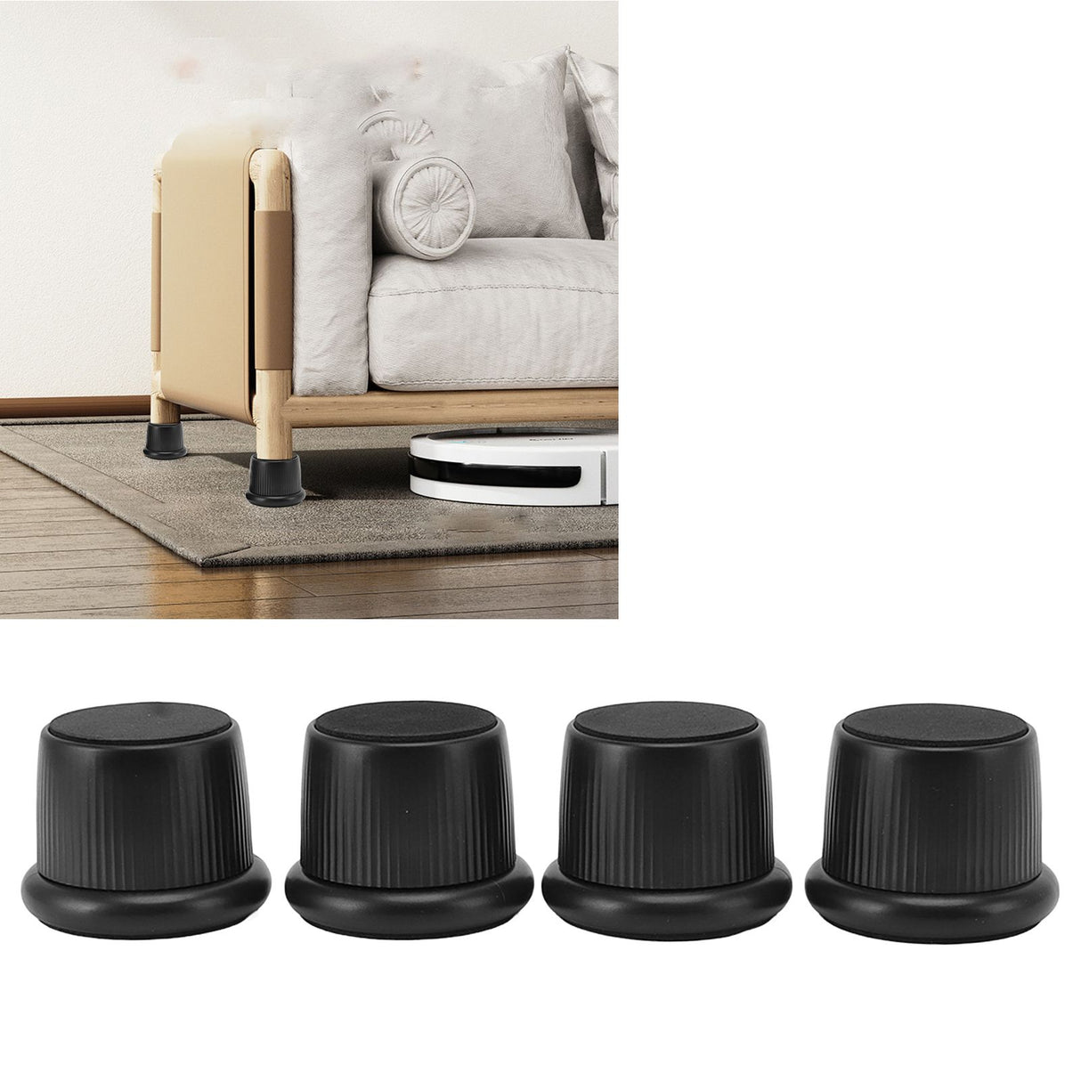 4Pcs Height Adjustable Furniture Riser Wear Resistant Non Slip Furniture Pads for Coffee Machine Sofa Black