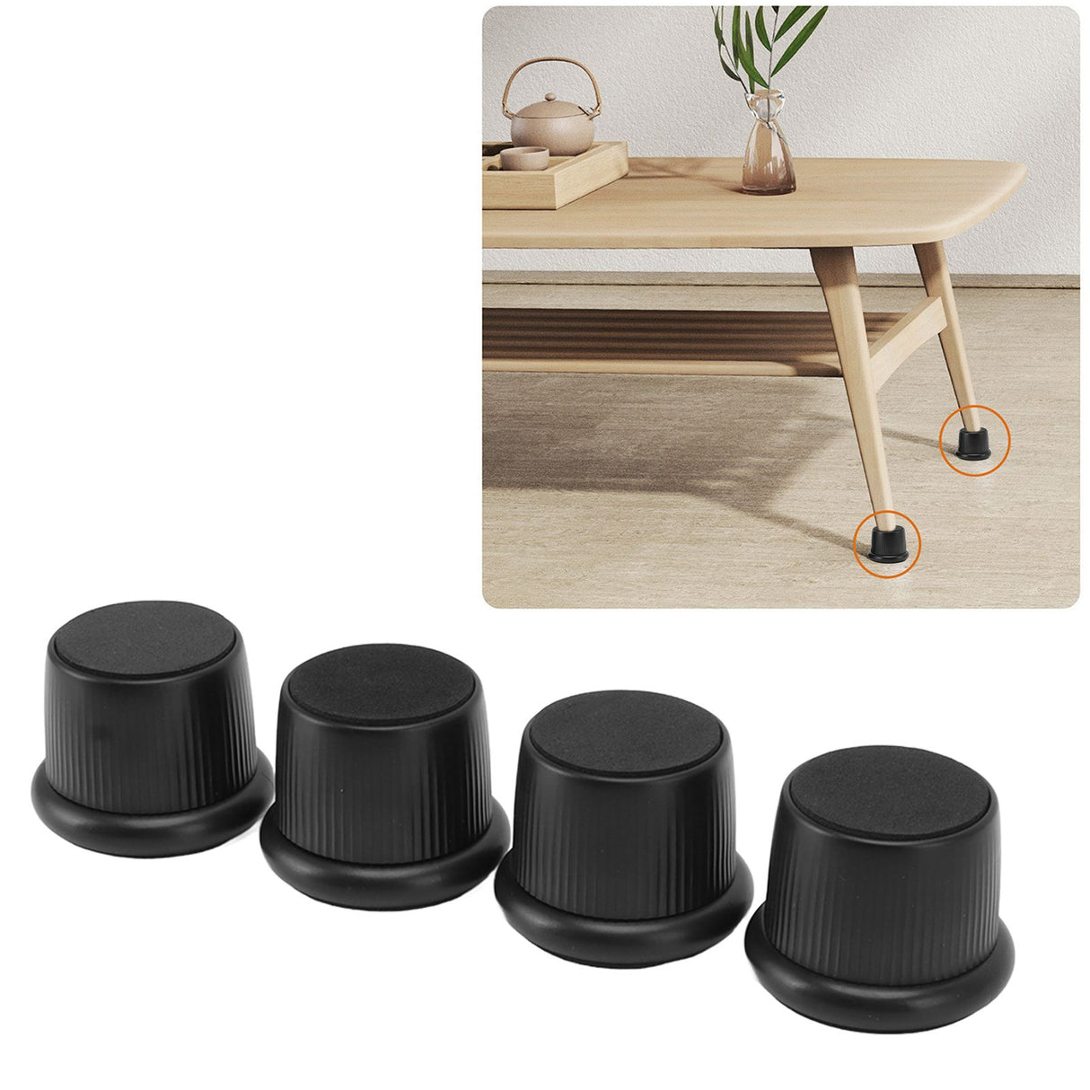 4Pcs Height Adjustable Furniture Riser Wear Resistant Non Slip Furniture Pads for Coffee Machine Sofa Black