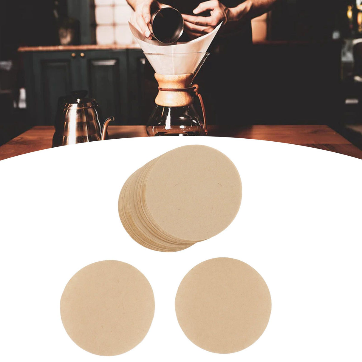 100Pcs 64mm Round Coffee Filter Unbleached Natural Coffee Filter Paper for 1 to 2 People Measure
