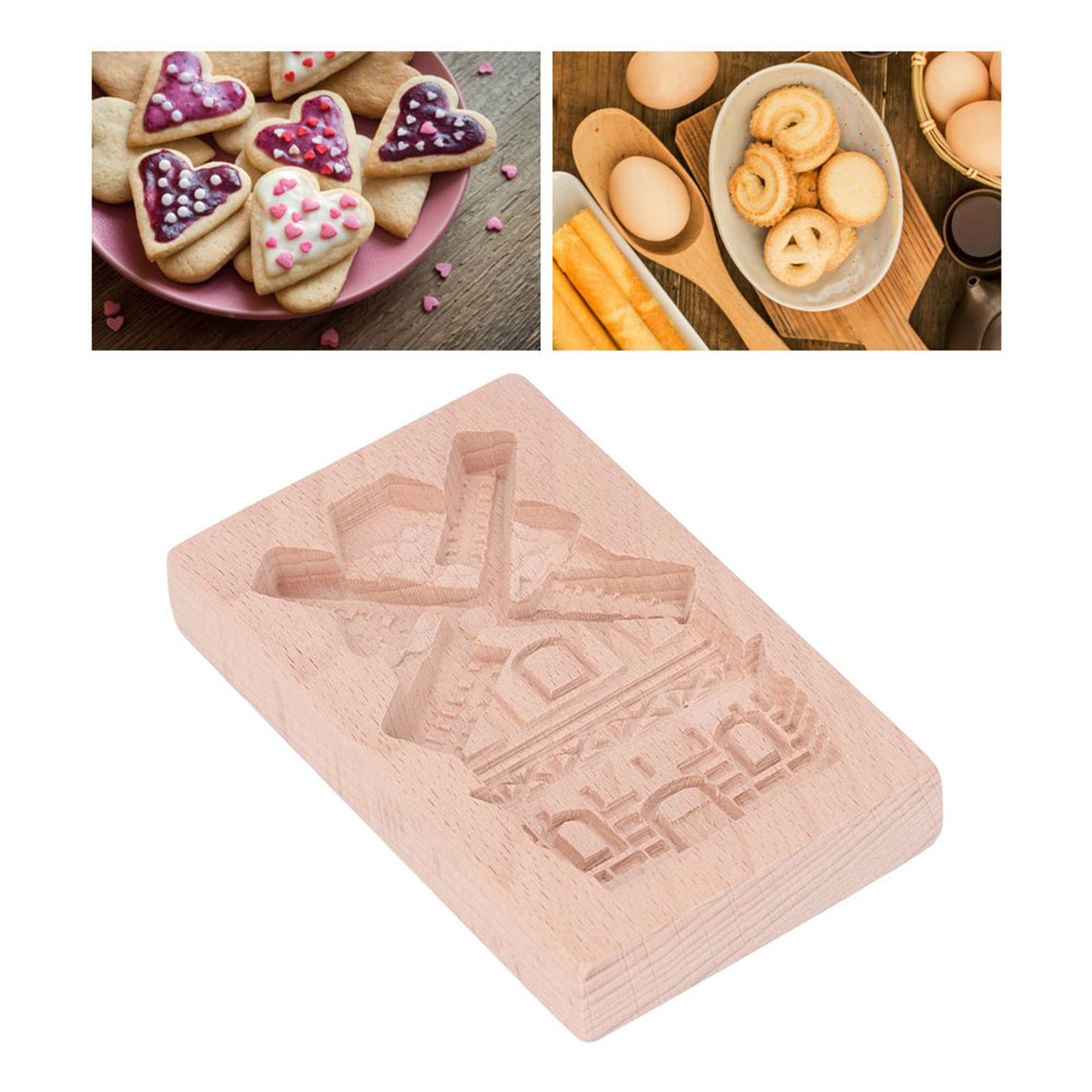 Wooden Cookie Mould Beechwood Reusable Washable Biscuit Press Stamp Mold for Kitchen Baking Windmill