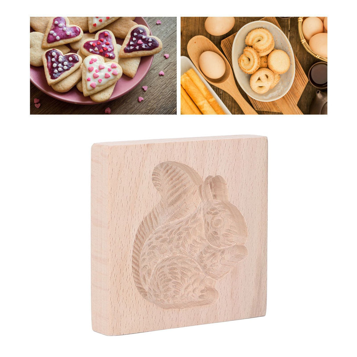 Wooden Cookie Mould Beechwood Reusable Washable Biscuit Press Stamp Mold for Kitchen Baking Squirrel