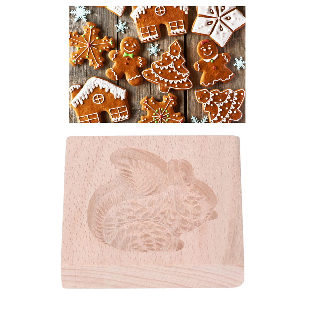 Wooden Cookie Mould Beechwood Reusable Washable Biscuit Press Stamp Mold for Kitchen Baking Squirrel