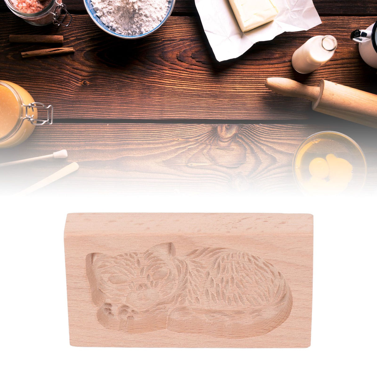 Animal Cookie Mold Lovely Vivid Wooden Biscuit Press Stamp Easy Demoulding Smoothly Cookie Mold Cat