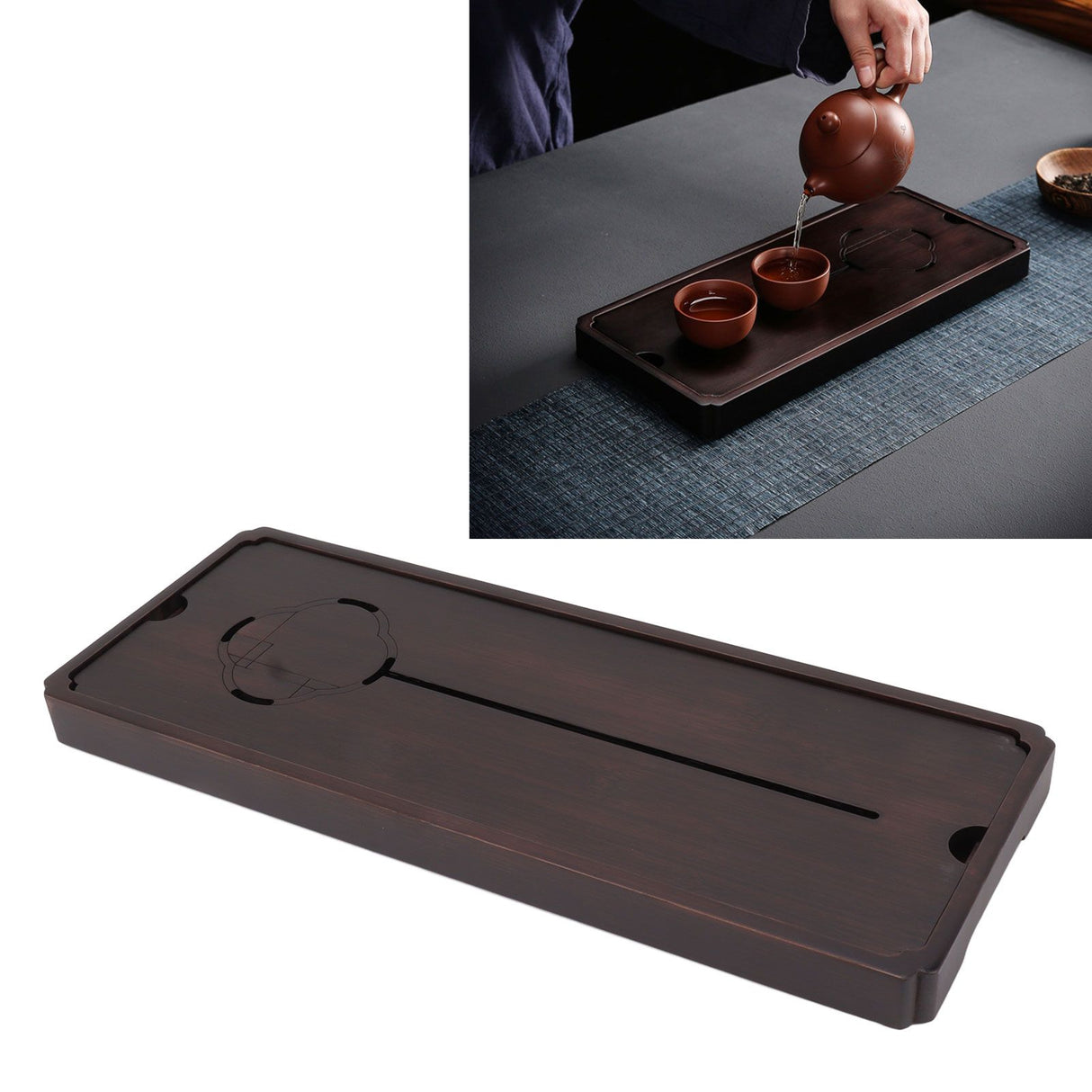 Chinese Water Storage Drainage Tea Tray Bamboo Simple Decorative Robust Household Tea Serving Tray Large Size