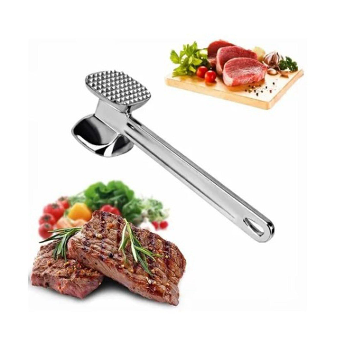 Meat Tenderizer Aluminium Alloy Round Silver Ergonomic Meat Mallet for Kitchen Steak