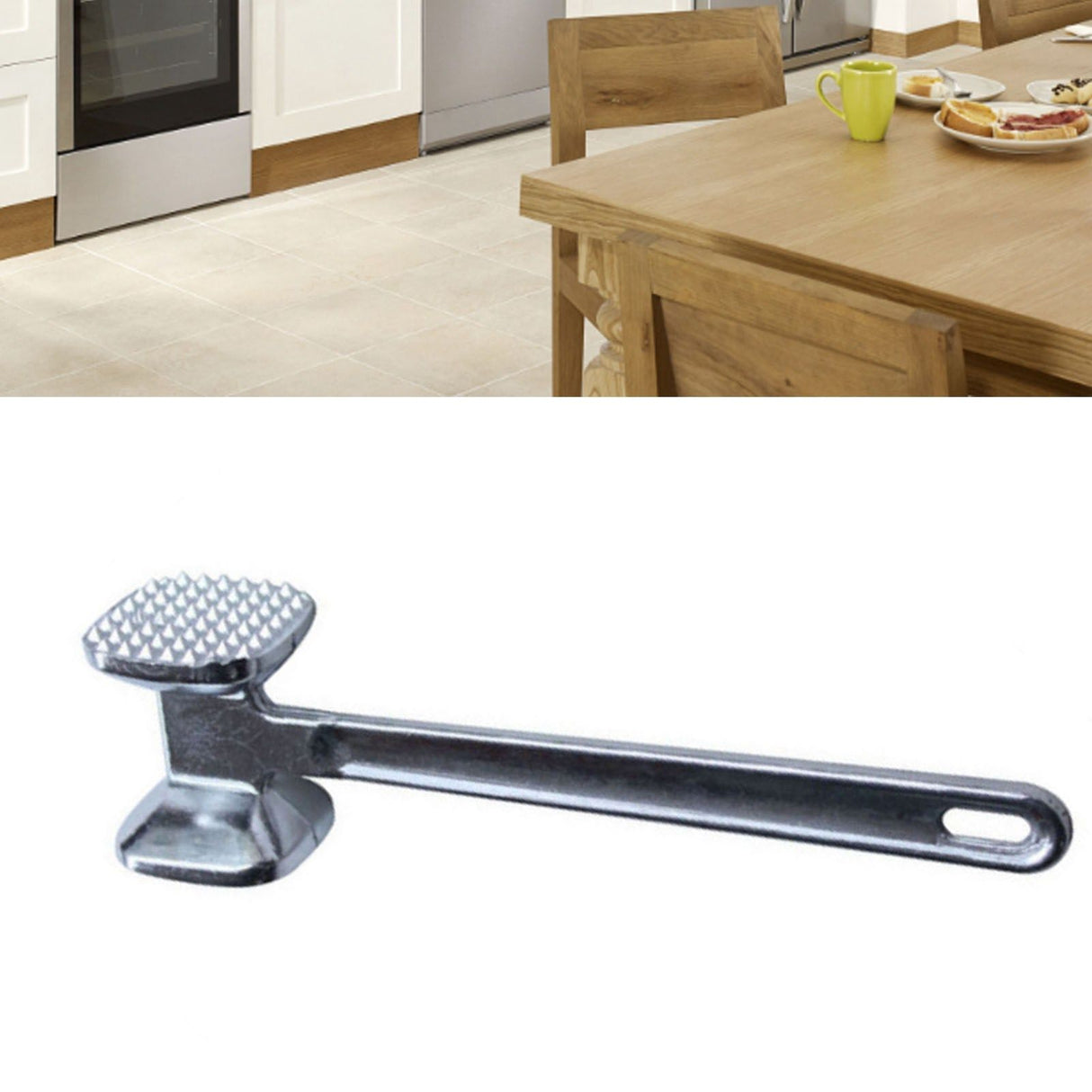 Meat Tenderizer Aluminium Alloy Round Silver Ergonomic Meat Mallet for Kitchen Steak
