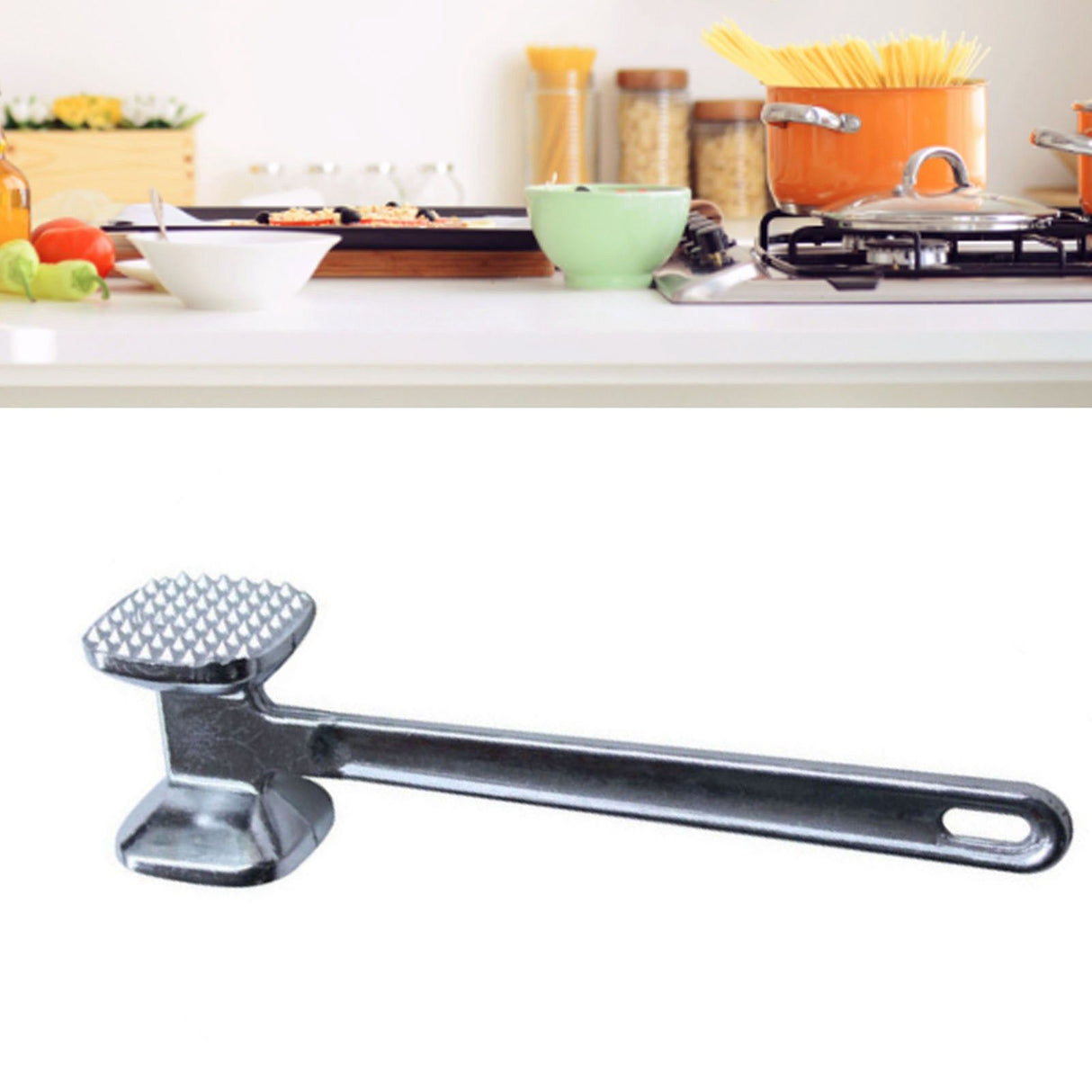 Meat Tenderizer Aluminium Alloy Round Silver Ergonomic Meat Mallet for Kitchen Steak