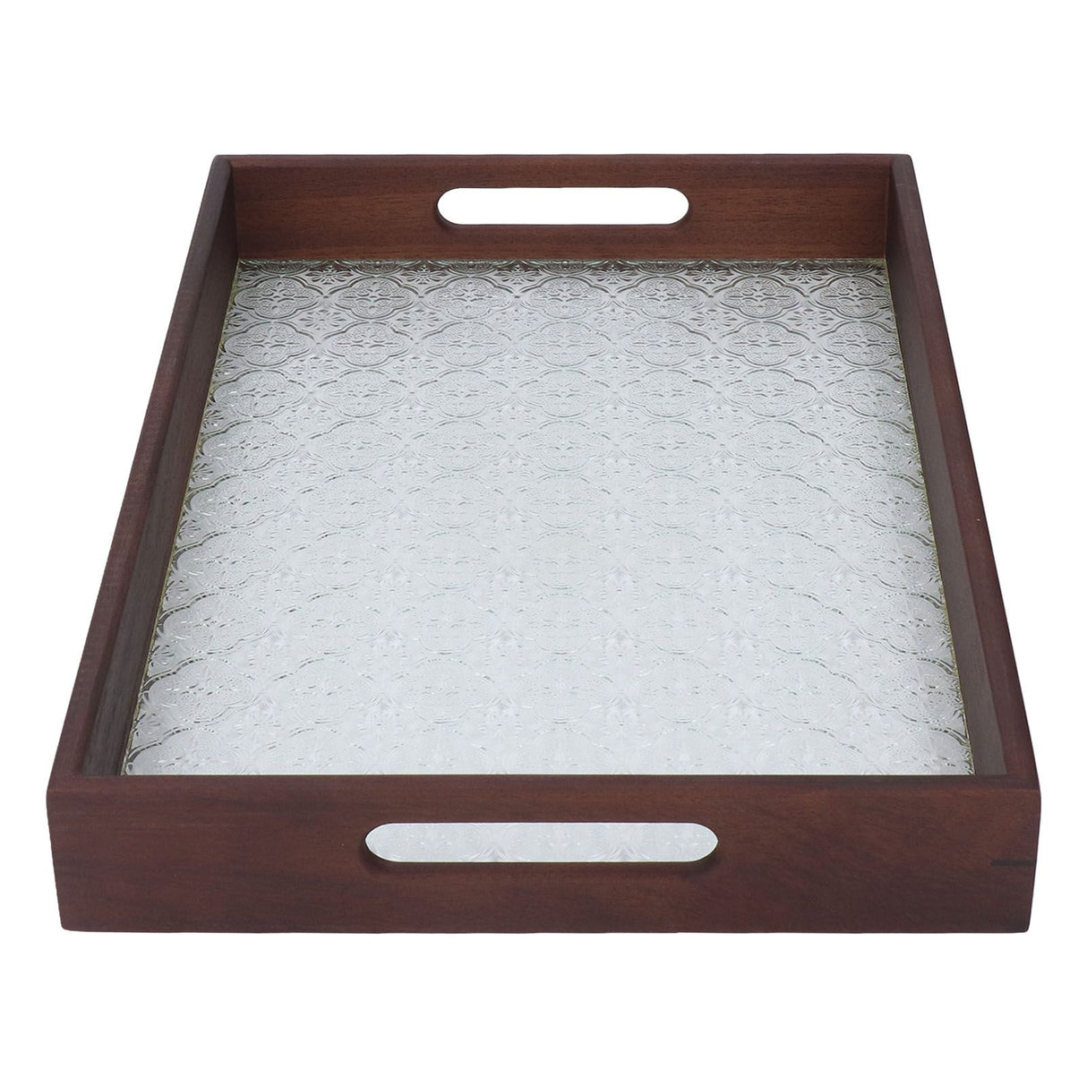 Serving Tray Walnut Wood Vintage Glass Cake Bread Breakfast Snack Plate Elegant Rectangle Tray