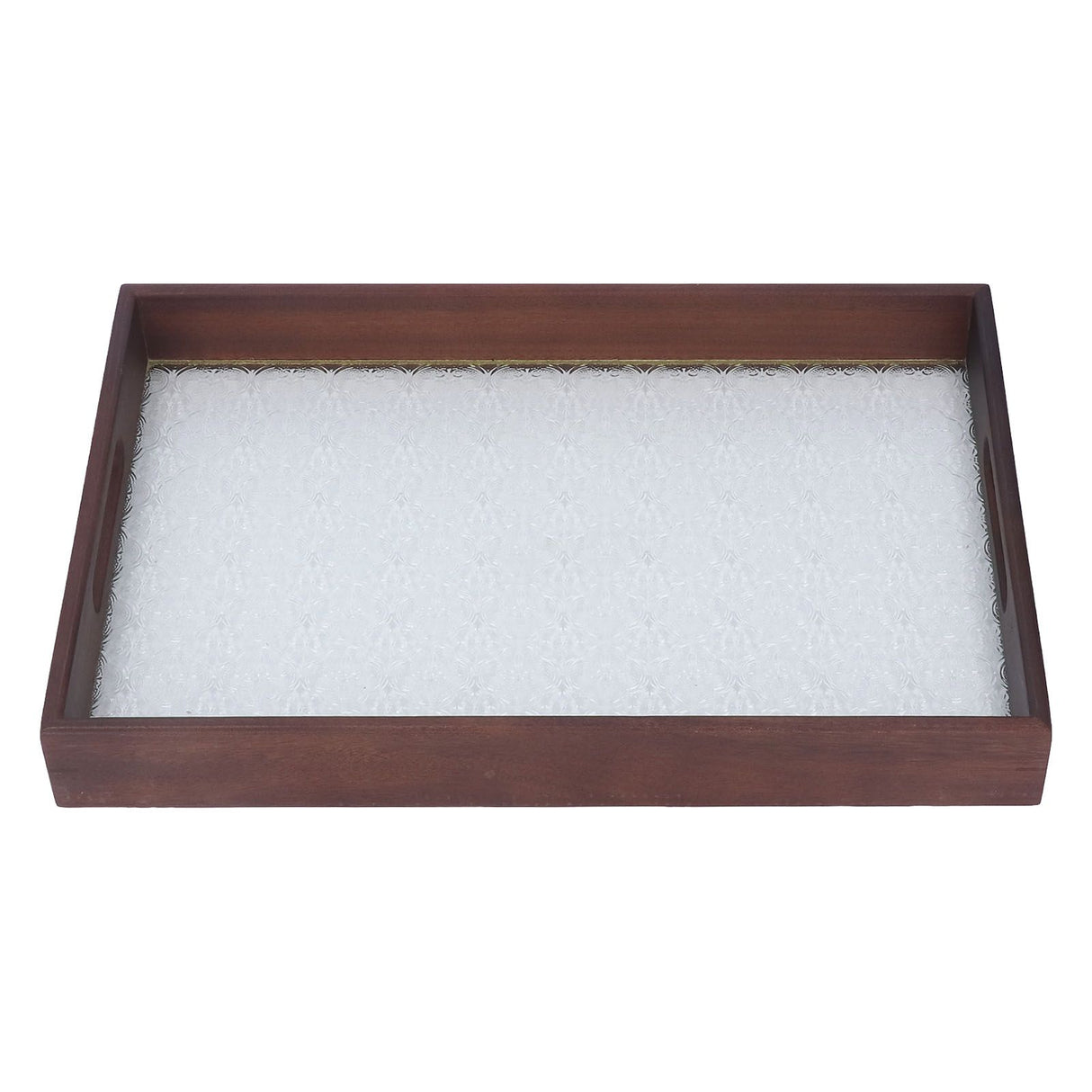 Serving Tray Walnut Wood Vintage Glass Cake Bread Breakfast Snack Plate Elegant Rectangle Tray