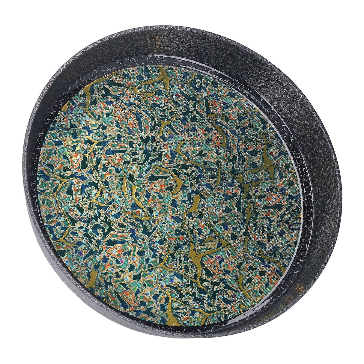Small Tea Tray Complex Pattern Round Alloy Decorative Tea Serving Tray for Home Patio Porch Deck Green