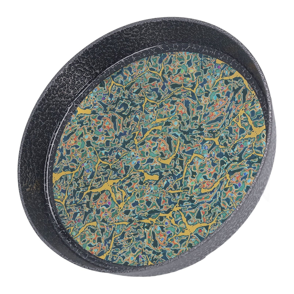 Small Tea Tray Complex Pattern Round Alloy Decorative Tea Serving Tray for Home Patio Porch Deck Green