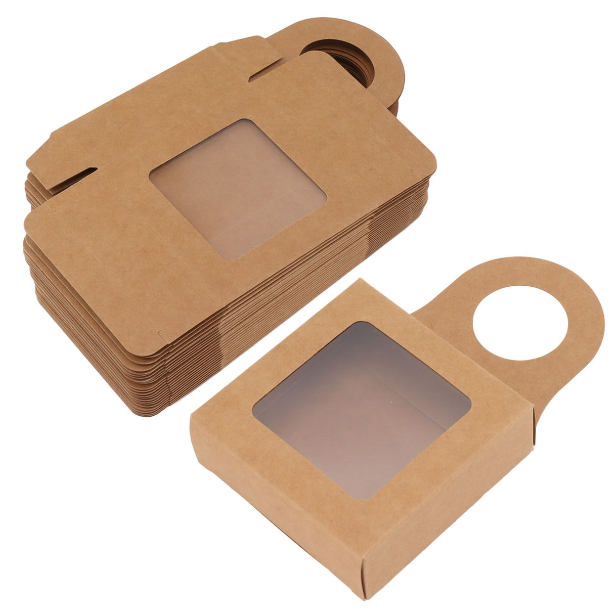 25 Count Kraft Paper Wine Bottle Box with Hanging Hook Window Foldable Kraft Gift Boxes