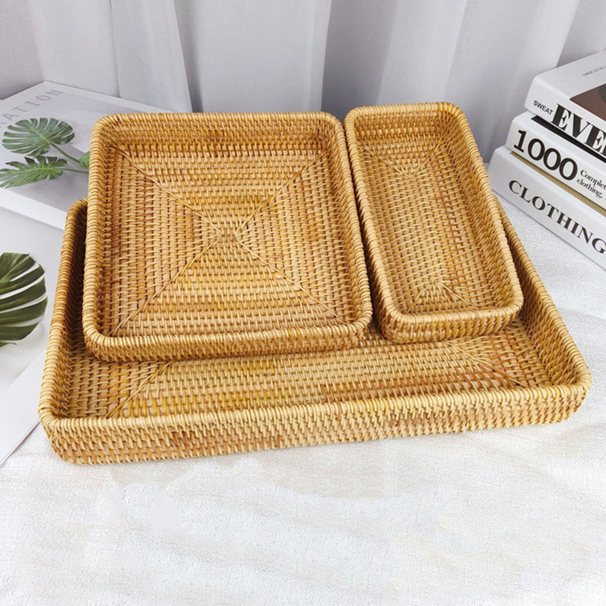 Rattan Tray Tabletop Organization Hand Woven Snack Storage Basket Multifunctional Serving Tray L