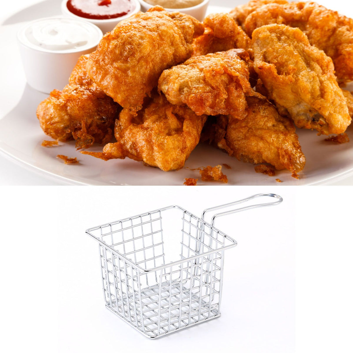 Fryer Basket Iron French Fry Holder Frying Strainer with Handle for Restaurant Home Electroplating Color
