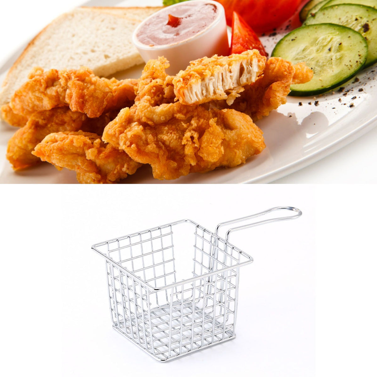 Fryer Basket Iron French Fry Holder Frying Strainer with Handle for Restaurant Home Electroplating Color
