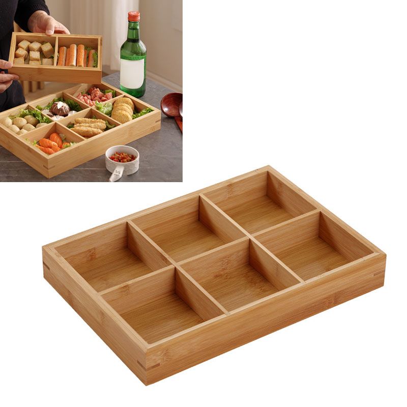 Divided Wooden Tray Multi Compartments Serving Tray for Hot Pot Restaurants Sushi Plate 6 Compartments