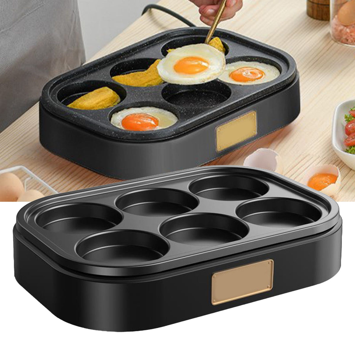 6 Hole Egg Frying Pan Nonstick Breakfast Pot Multifunctional Breakfast Maker Hamburger Machine Without Pot Cover
