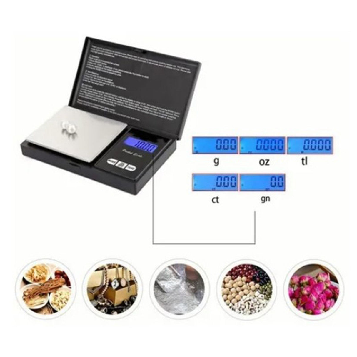 Digital Scale Backlit LCD Accurate Measurement Electronic Food Steelyard for Kitchen Jewelry 1000G 0.1G