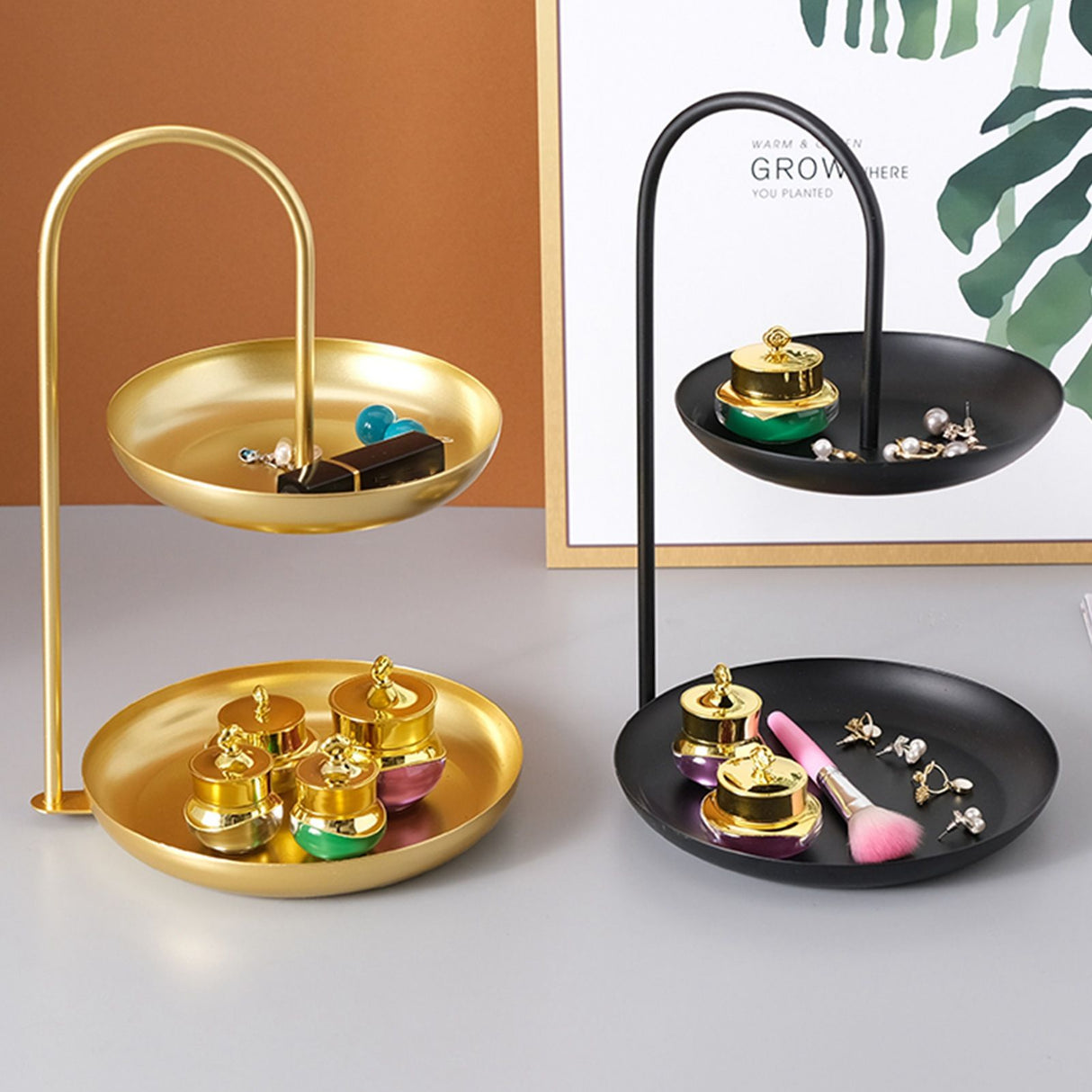 2 Tier Iron Fruit Serving Tray Waterproof Multi Tier Storage Platter for Coffee Table Party Gold