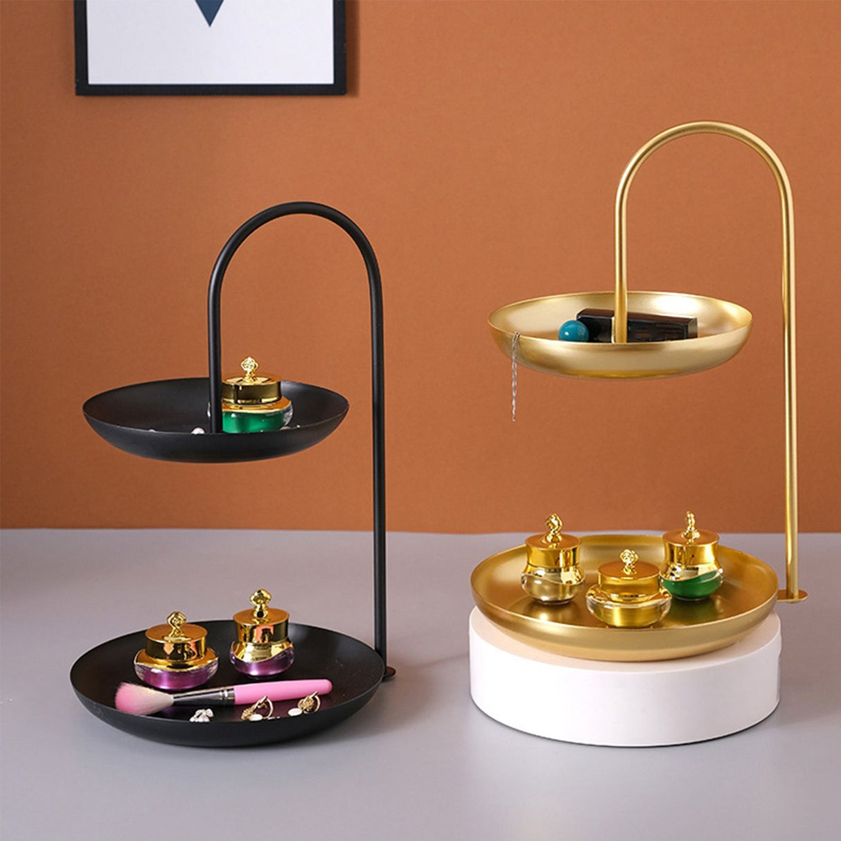 2 Tier Iron Fruit Serving Tray Waterproof Multi Tier Storage Platter for Coffee Table Party Gold