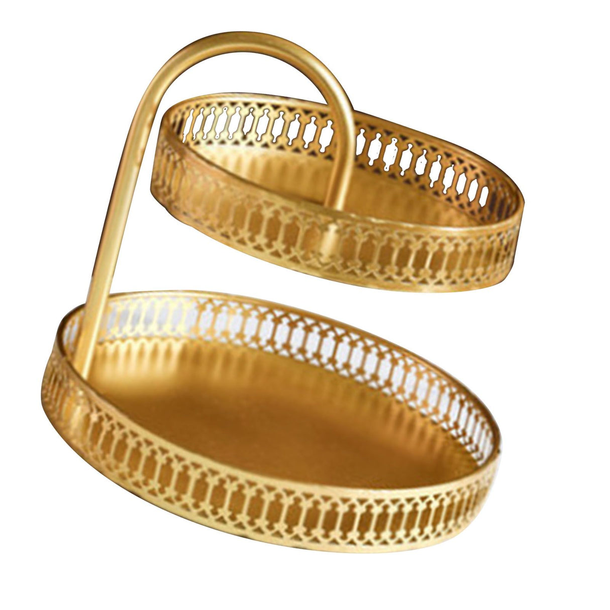 Double Layer Pastry Tray Decorative Copper Gold Biscuits Dessert Display Plate for Wedding Vertical Grain