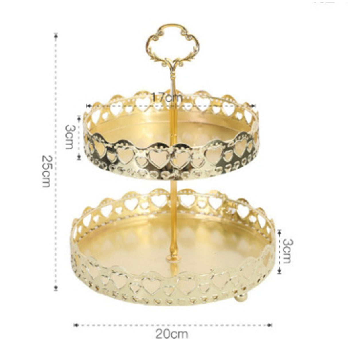 Double Layer Pastry Tray Decorative Copper Gold Biscuits Dessert Display Plate for Wedding Hollowed Out Love Heart