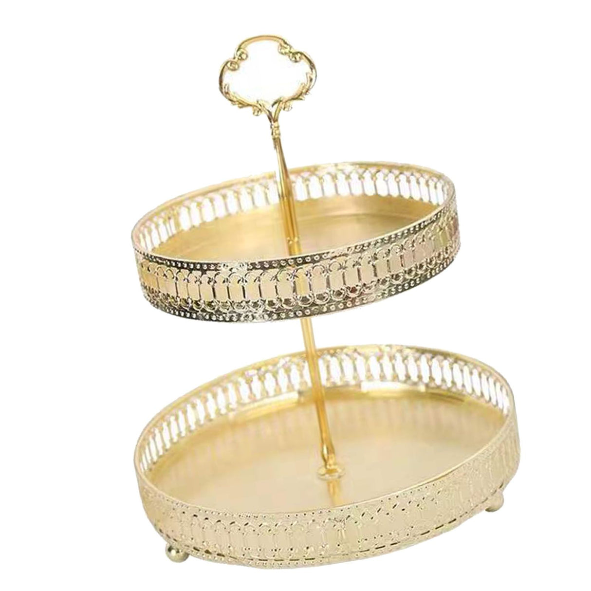 Double Layer Pastry Tray Decorative Copper Gold Biscuits Dessert Display Plate for Wedding Hollowed Out Vertical Grain