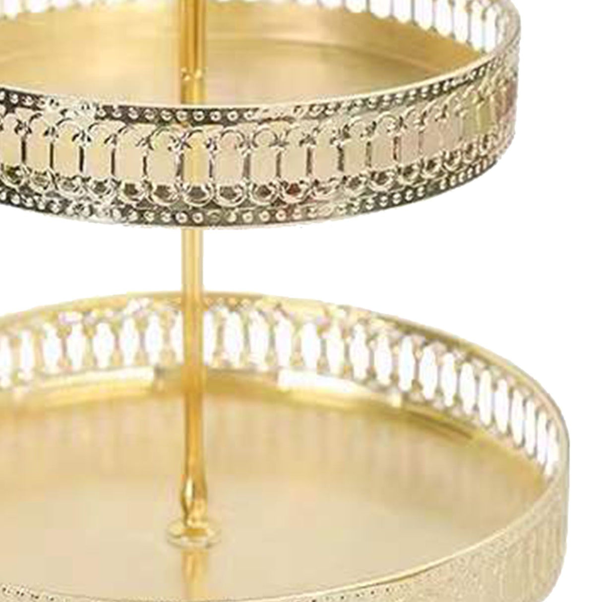 Double Layer Pastry Tray Decorative Copper Gold Biscuits Dessert Display Plate for Wedding Hollowed Out Vertical Grain