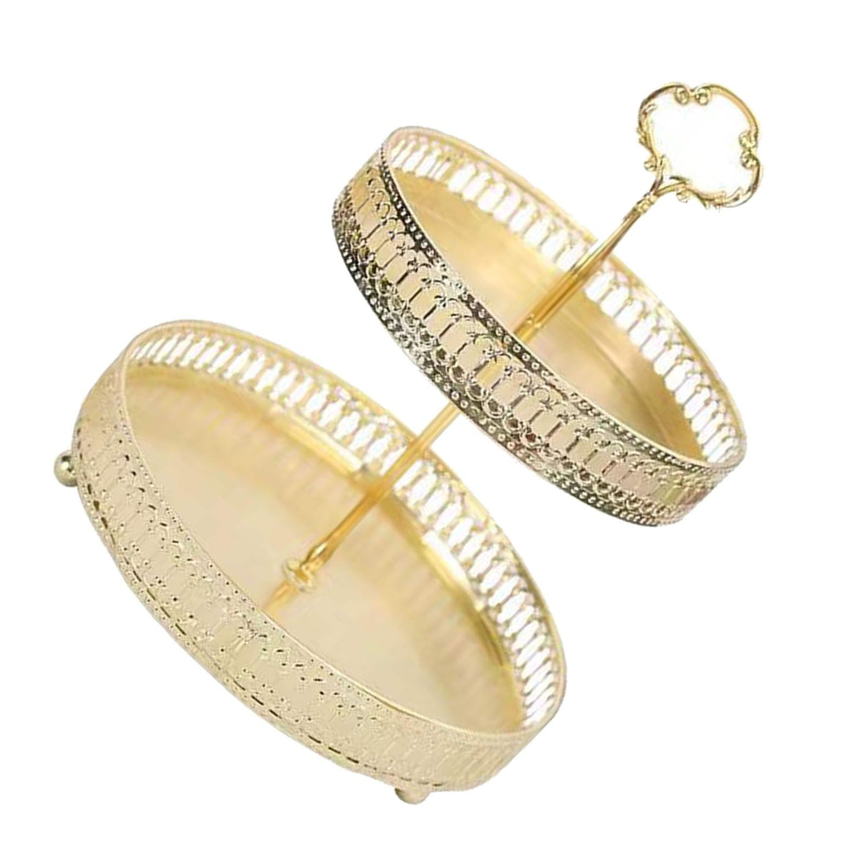 Double Layer Pastry Tray Decorative Copper Gold Biscuits Dessert Display Plate for Wedding Hollowed Out Vertical Grain
