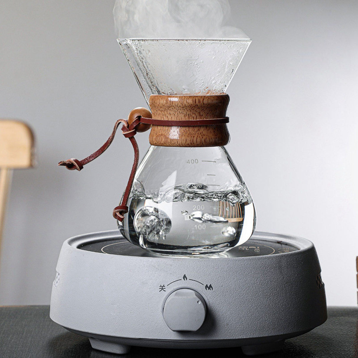 Pour Over Coffee Maker 400ml Double Layer Filter V Spout Wooden Sleeve Coffee Brewer for Home Cafe Party