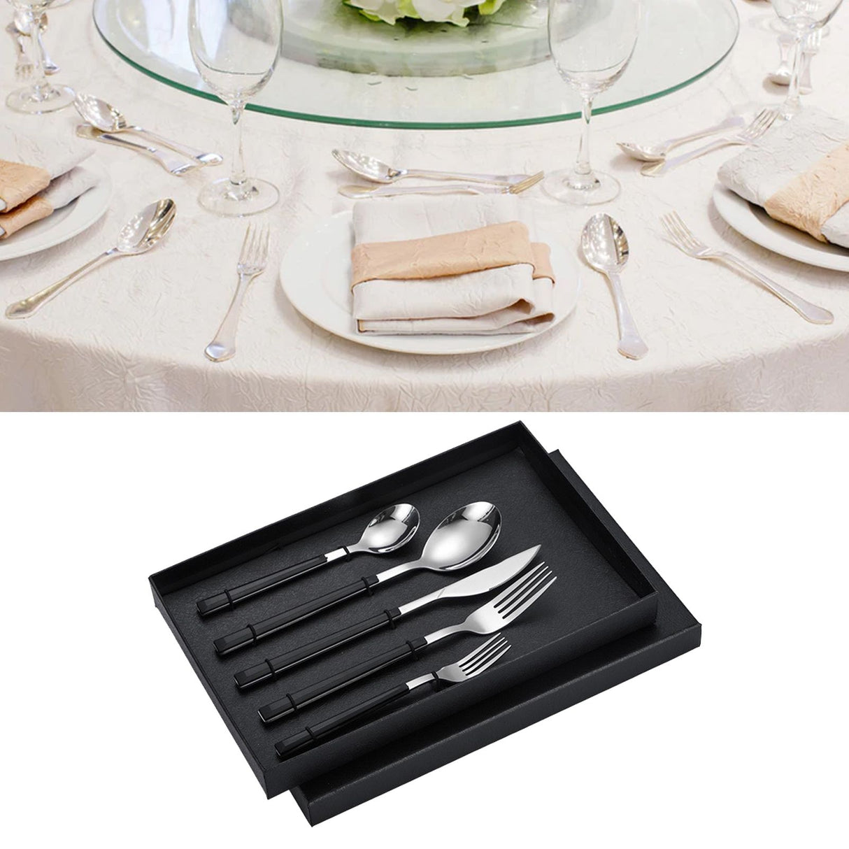 Tableware Cutlery Set Stainless Steel Dinner Knives Forks Spoons Eating Utensils High Hardness Flatware Set Black Handle