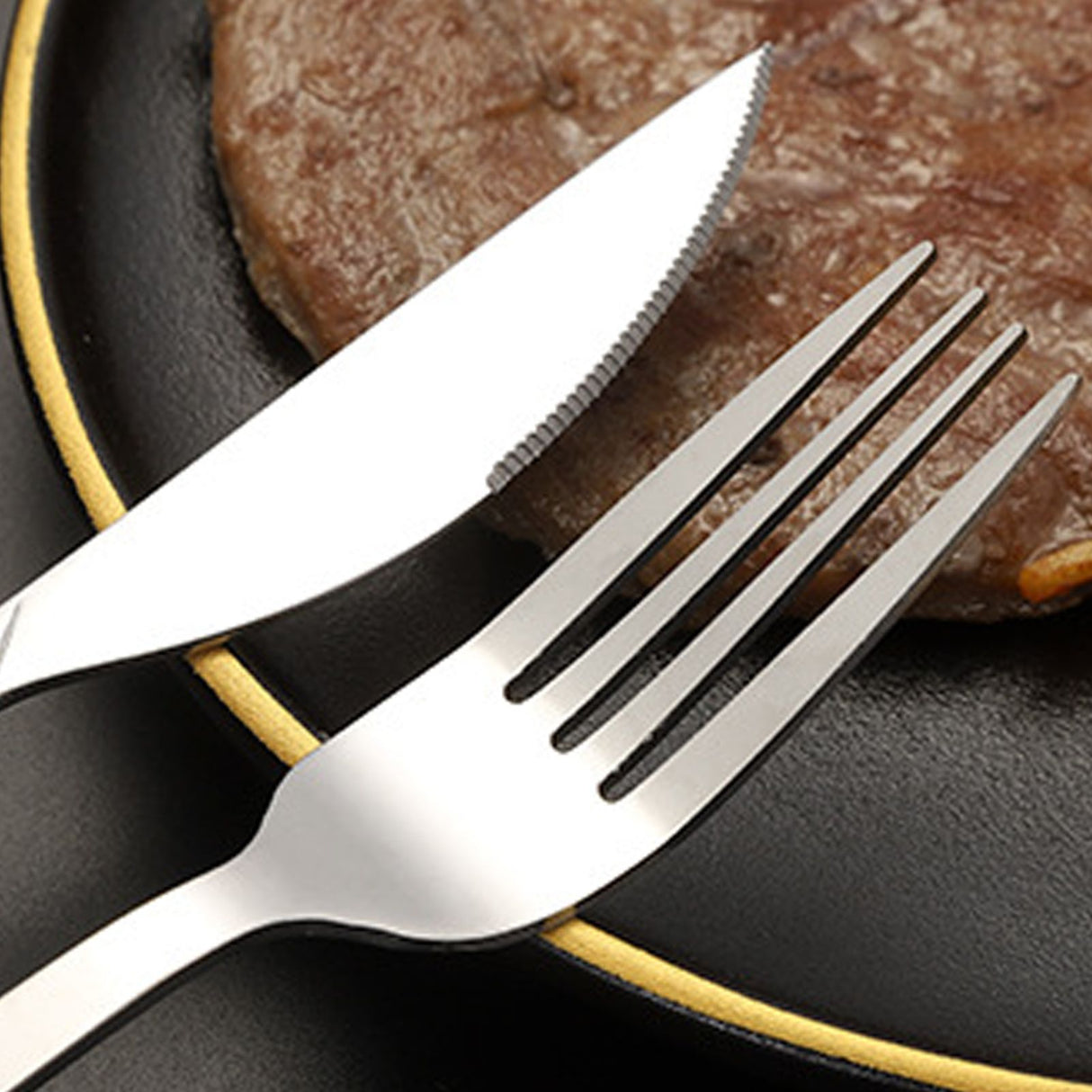 Tableware Cutlery Set Stainless Steel Dinner Knives Forks Spoons Eating Utensils High Hardness Flatware Set Black Handle