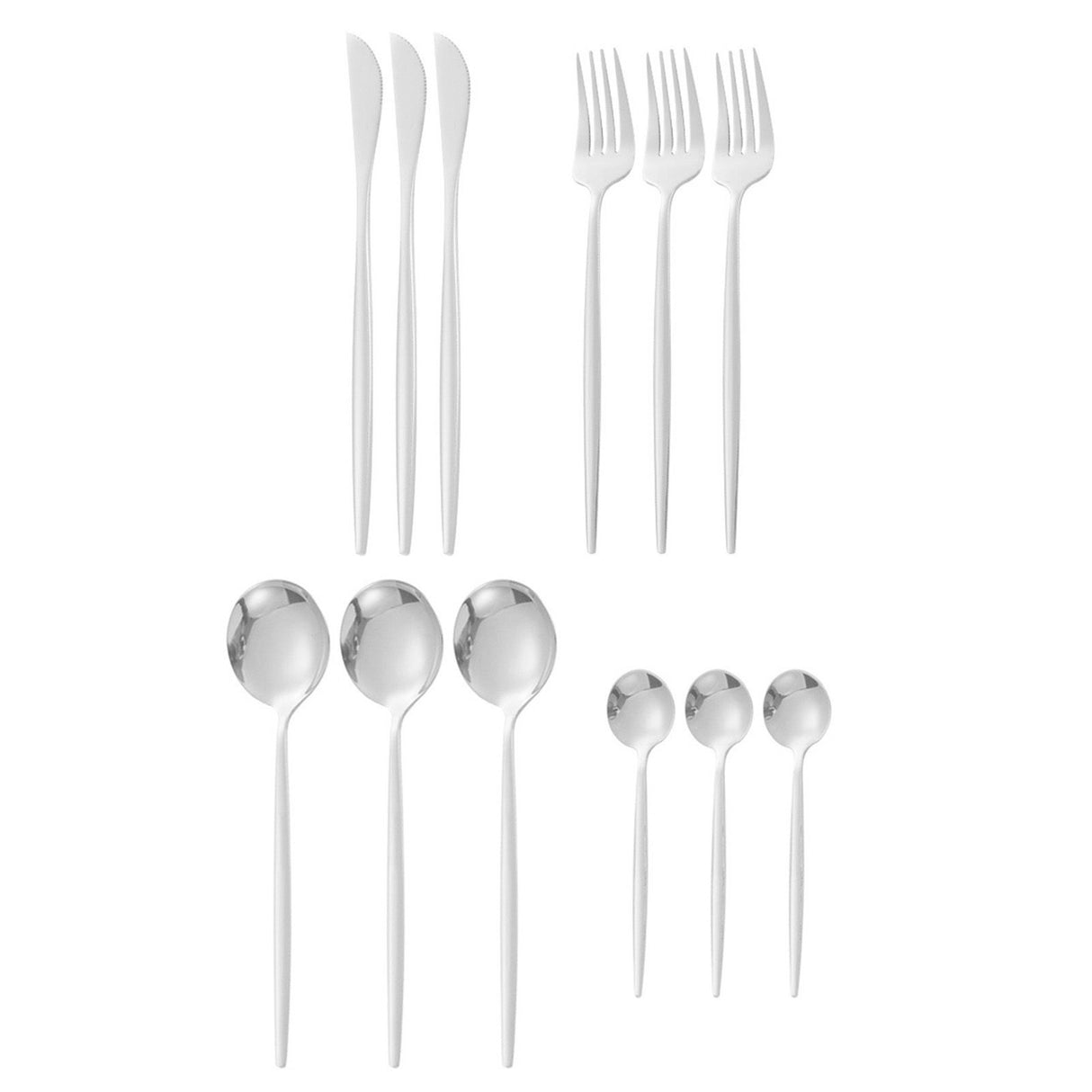 12Pcs Tableware Set Spoons Knives Forks Glossy 410 Stainless Steel Cutlery Set for Home Restaurant Silver