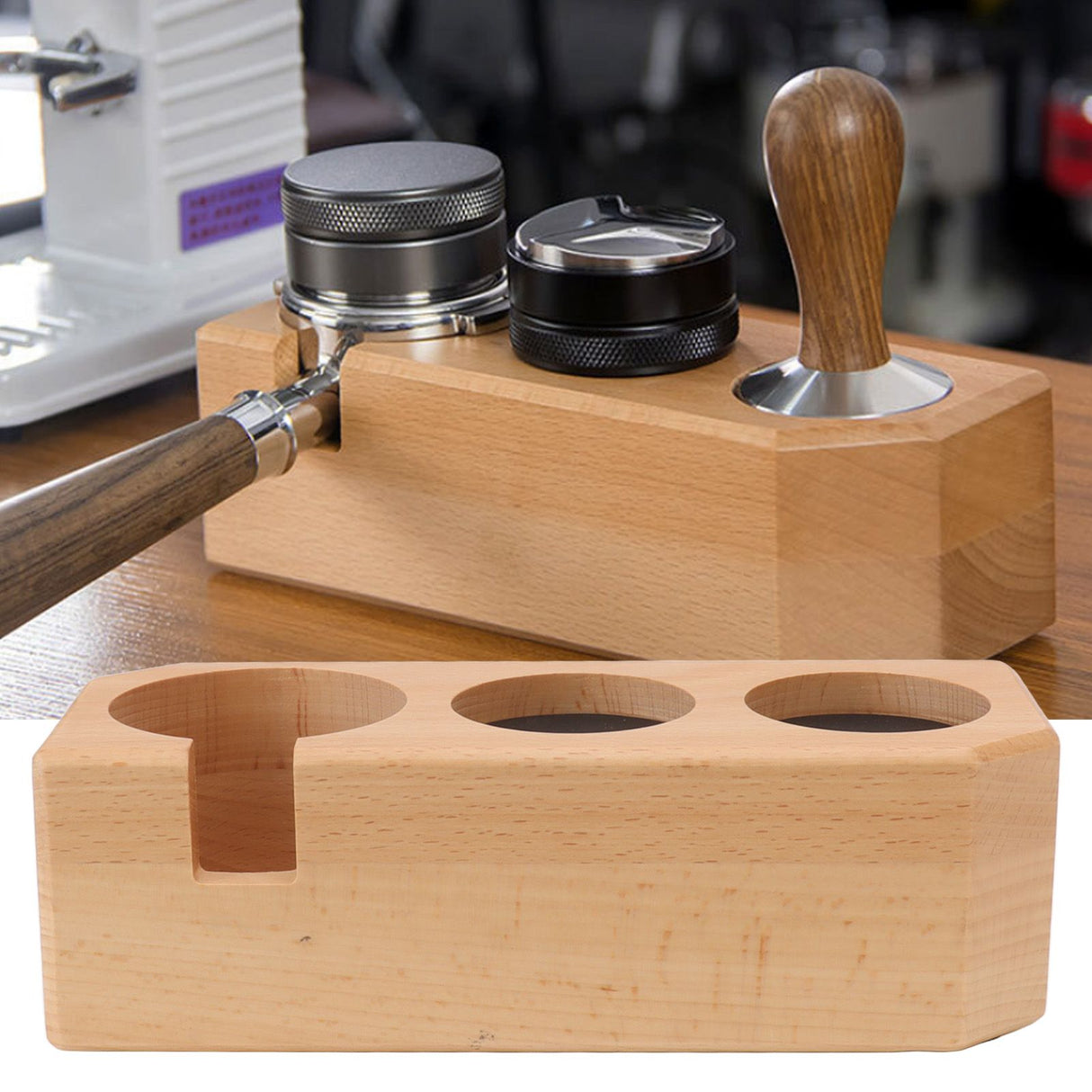 Tamping Station Beech Wood Tamper Mat Stand with Anti Slip Pad for Coffee Bar Accessories L