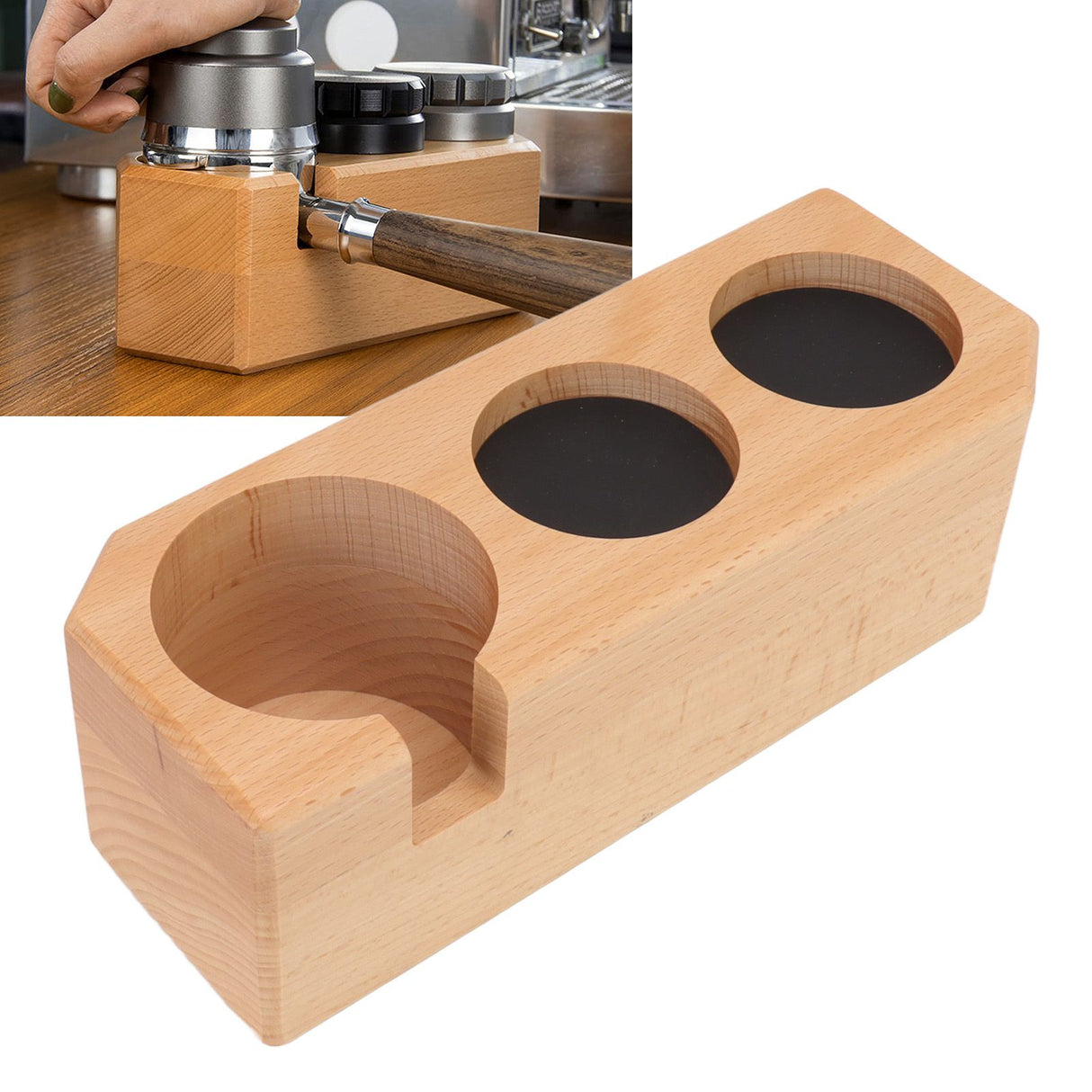 Tamping Station Beech Wood Tamper Mat Stand with Anti Slip Pad for Coffee Bar Accessories L