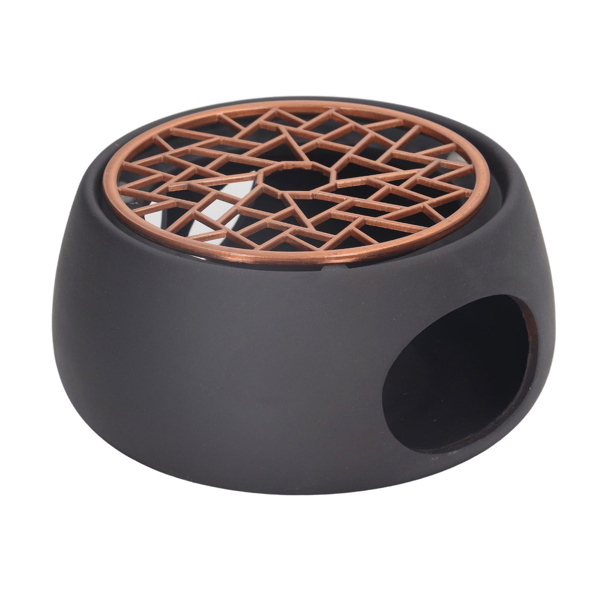 Teapot Warmer Base Ceramic Candle Heater Tea Coffee Milk Light Warmer with Purple Iron Pad for Home Black A Pad